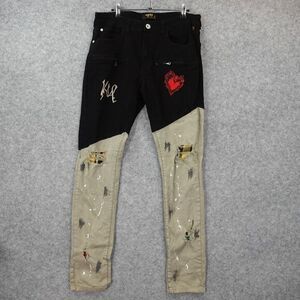 Distressed Streetwear Jeans 34 KLEEP Paint‎ Art Rip Grunge RARE 32x31 Colorblock
